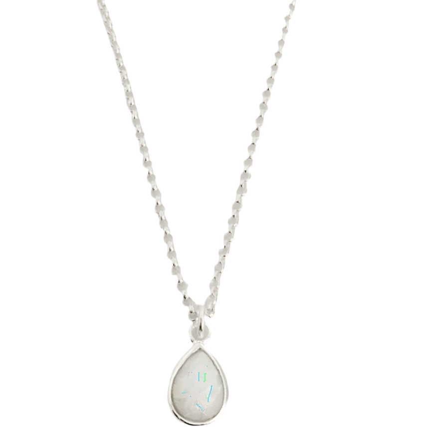 White Teardrop Opalite Silver Necklace