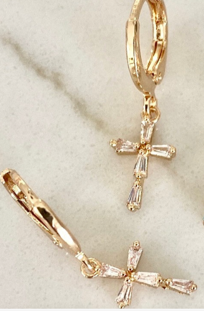 Zoe Crystal Cross Huggie Earrings