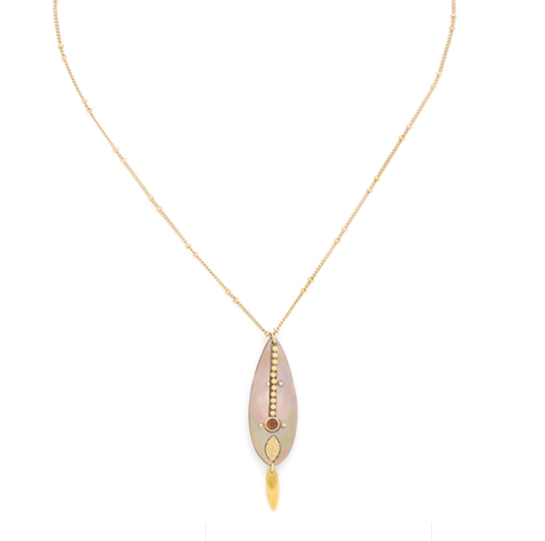 LOUISON Brownlip Elongated Drop Necklace