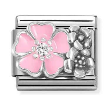 Nature - Flower with Pink Enamel Silver Charm