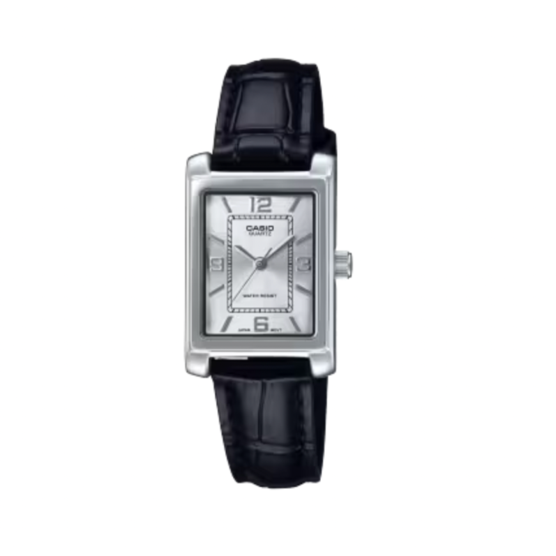 Casio Ladies Ana Tunneau  Silver Face, Black Leather Band Watch