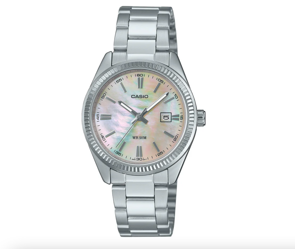 Casio Ladies Analogue Pink MOP Face/Stainless Steel Band Watch