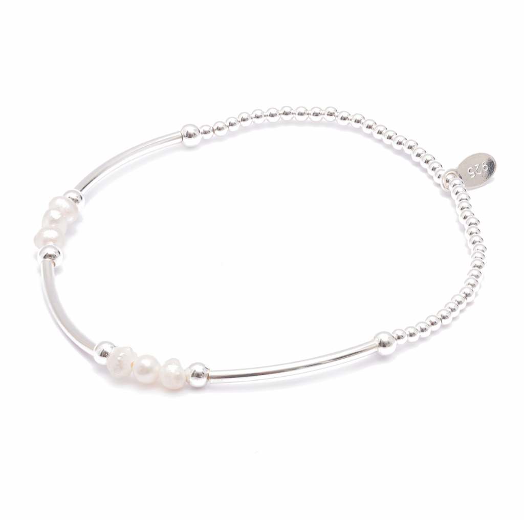 Elastic Bracelet - Fresh Water Pearls & Silver Beads