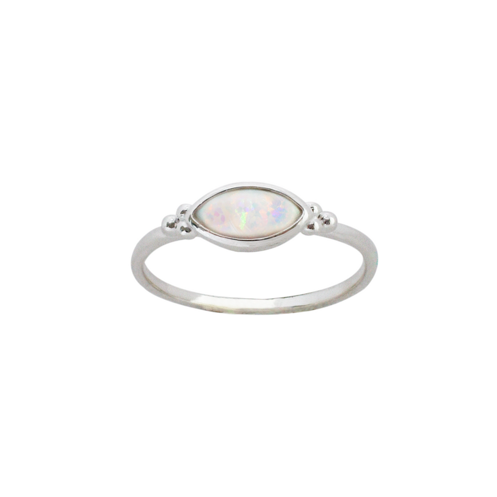 Marquise White Opalite Silver Ring