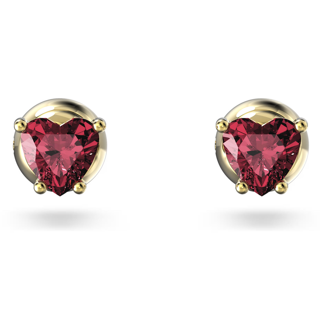 Chroma Red Heart Gold Stud Earrings