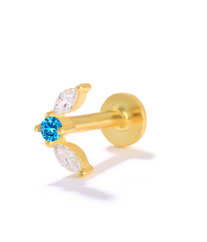 Flat Back Single Earring -  Blue CZ