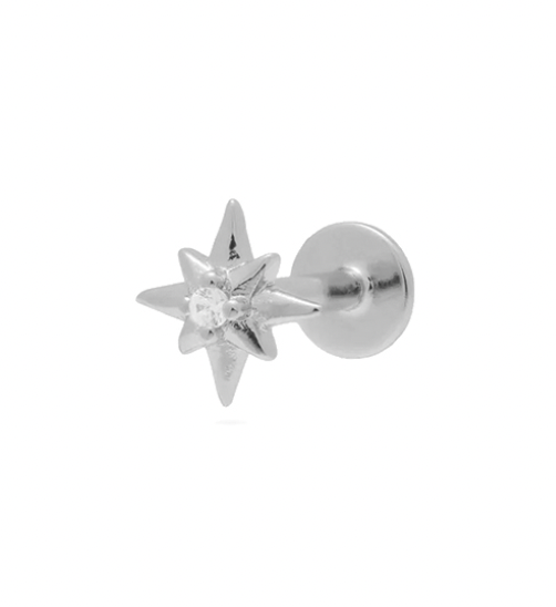 Flat Back Single Earring - Clear CZ Star