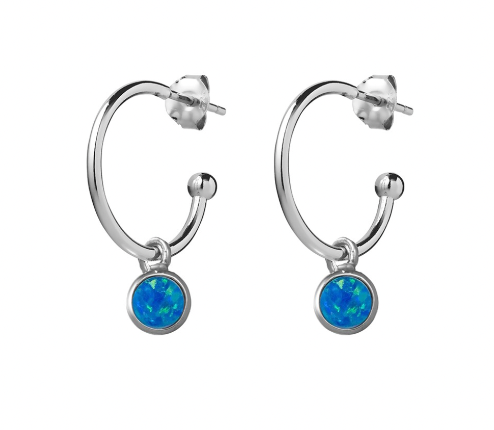 Half Hoop with Blue Opalite Charm Earrings - 2 colours