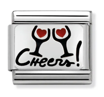 Food & Drink - Cheers with Red Wine Glasses Silver Charm