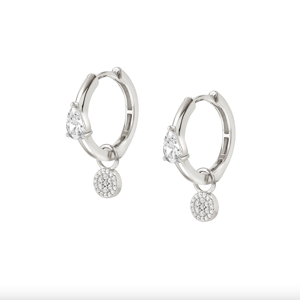 Lucentissima; Sterling Silver Pave CZ Circle Hoop Earrings