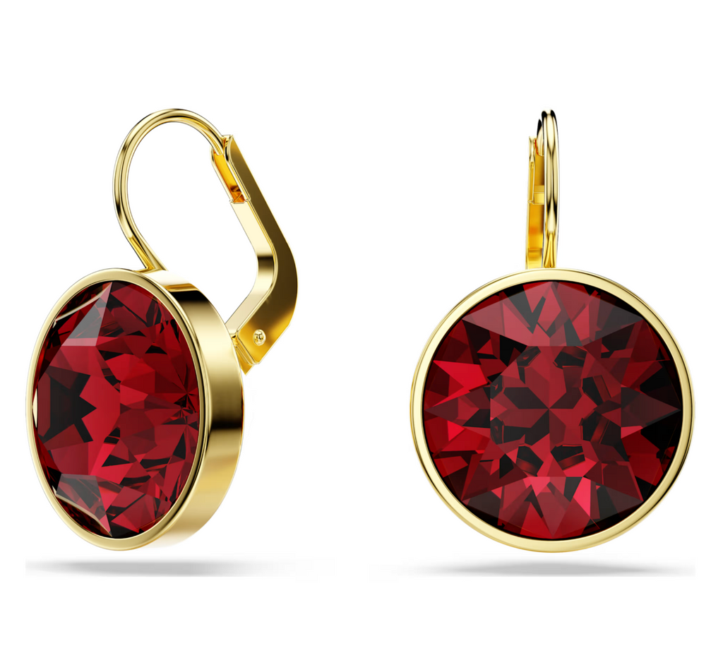 Bella Red Ruby Round Gold Drop Earrings