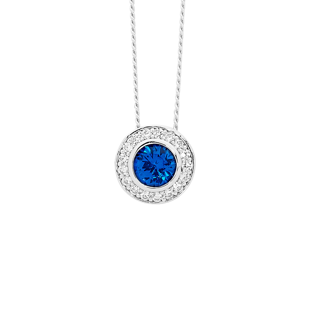 Dark Blue CZ with White CZ Claw Surroundings - Pendant & Earring