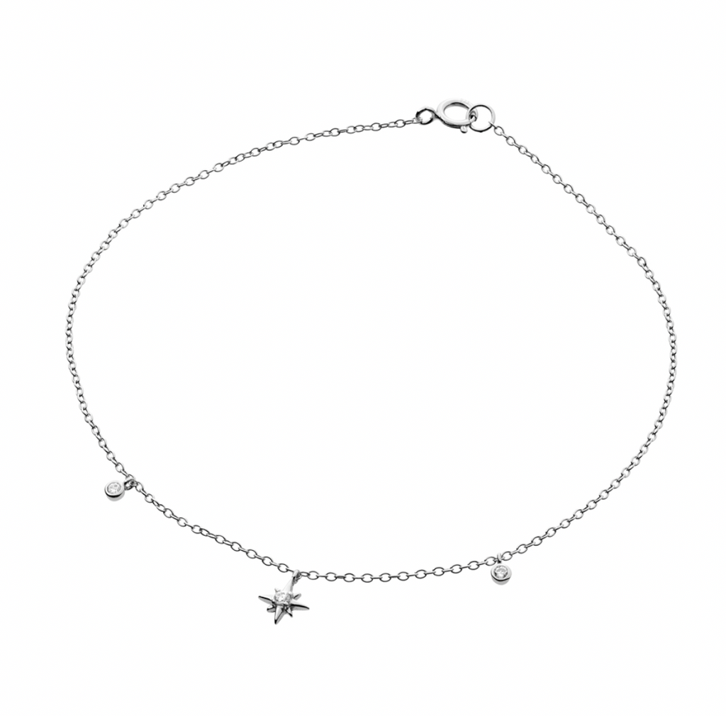 Anklet - Fine Chain with CZ North Star and Charms Anklet