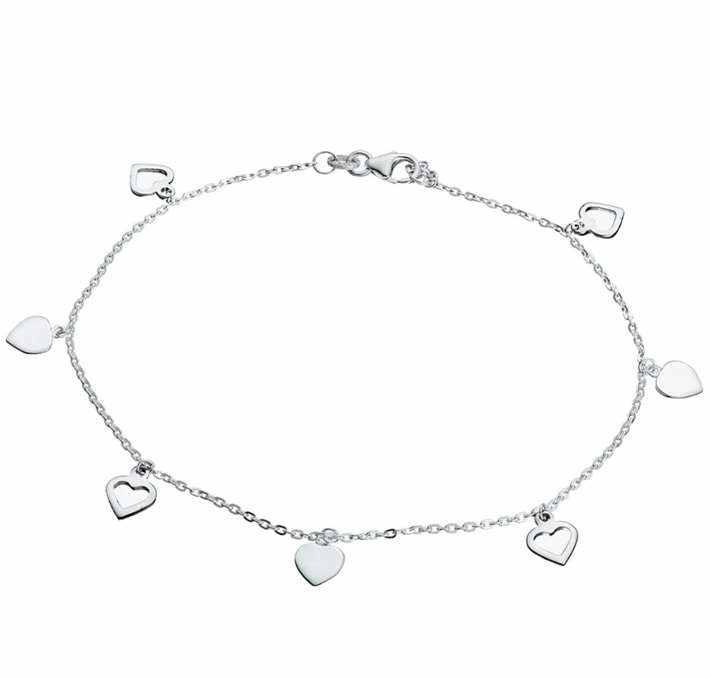 Sterling Silver Multi-hearts charm Anklet