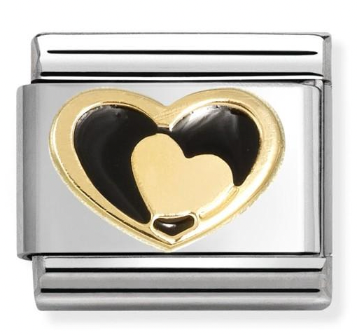 Love - Black Heart in Heart Gold Charm