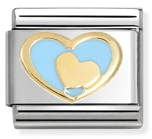 Love - Blue Heart in Heart Gold Charm