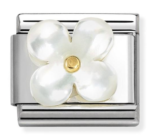 Nature - White Mother of Pearl Flower Gold Charm