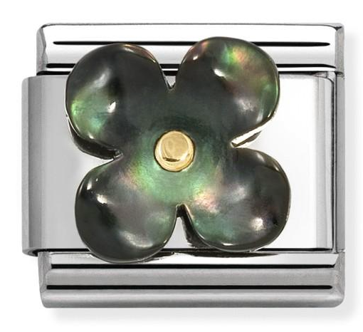 Nature - Black Mother of Pearl Flower Gold Charm