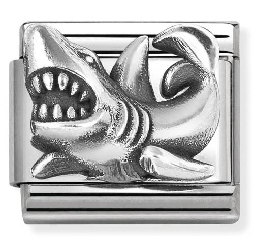 Animal - Oxidised Shark Silver Charm