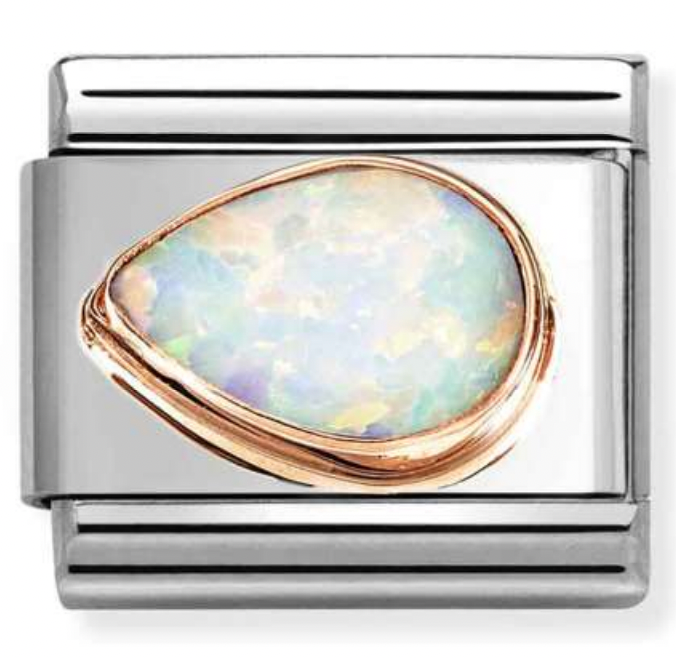 Gemstone - White Opal Left Drop Faceted Rosegold Charm