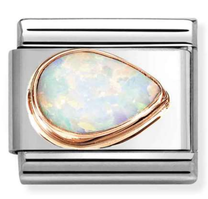 Gemstone - White Opal Right Drop Faceted Rosegold Charm