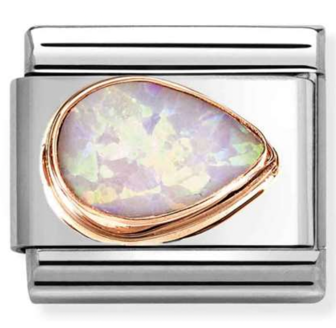 Gemstone - Pink Opal Right Drop Faceted Rosegold Charm