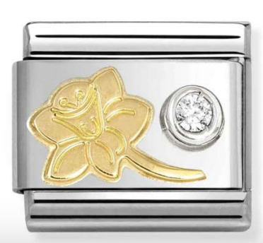 Nature - Daffodil with White CZ Gold Charm