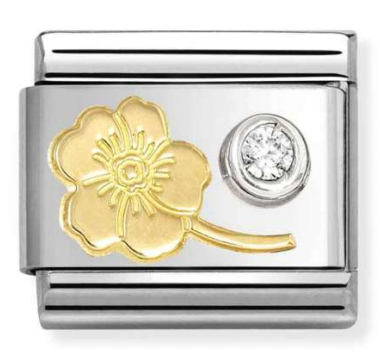 Nature - Forget Me Not with White CZ Gold Charm