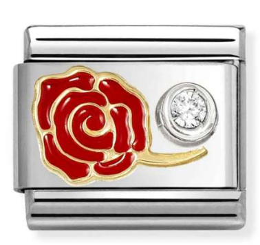 Nature - Red Rose with White CZ Gold Charm