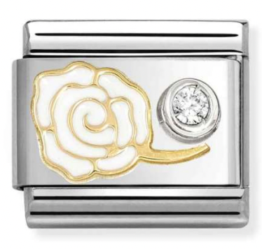 Nature - White Rose with White CZ Gold Charm