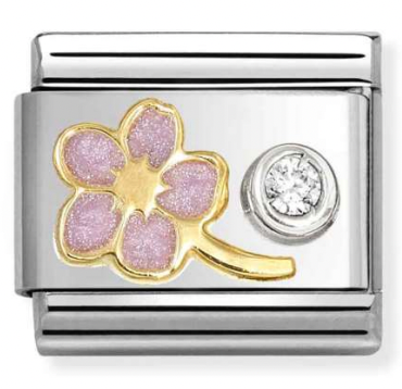 Nature - Pink Forget Me Not with White CZ Gold Charm