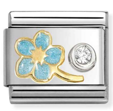 Nature - Blue Forget Me Not with White CZ Gold Charm