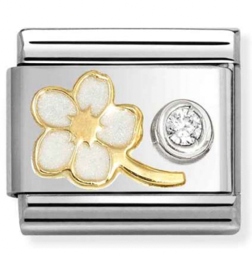 Nature - White Forget Me Not with White CZ Gold Charm