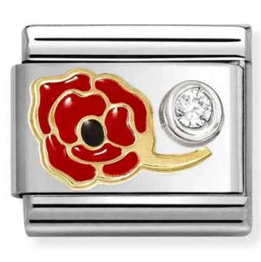 Nature - Red Poppy with White CZ Gold Charm