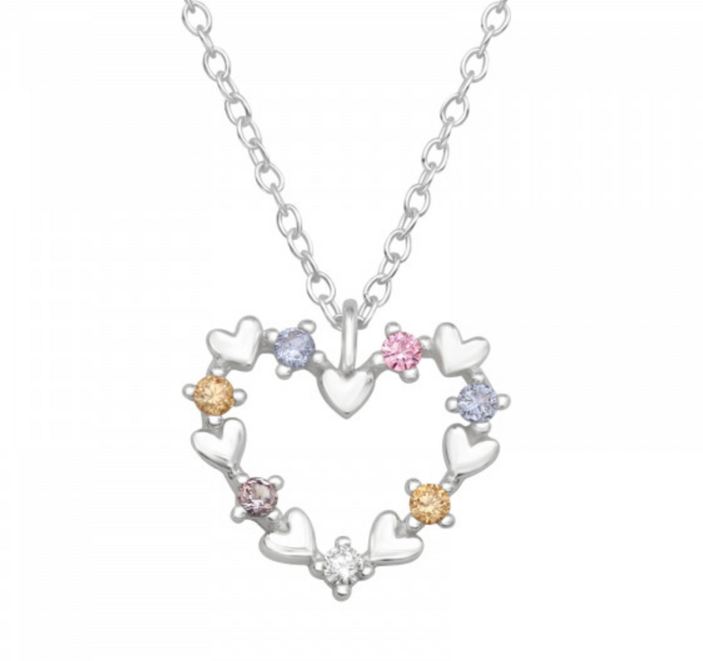 Sterling Silver Heart with Colourful CZ Necklace