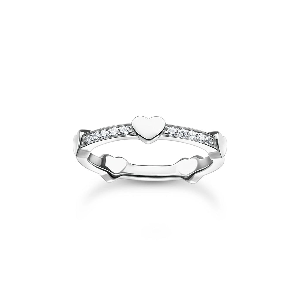 Charming CZ Pave with Hearts Silver Band Ring