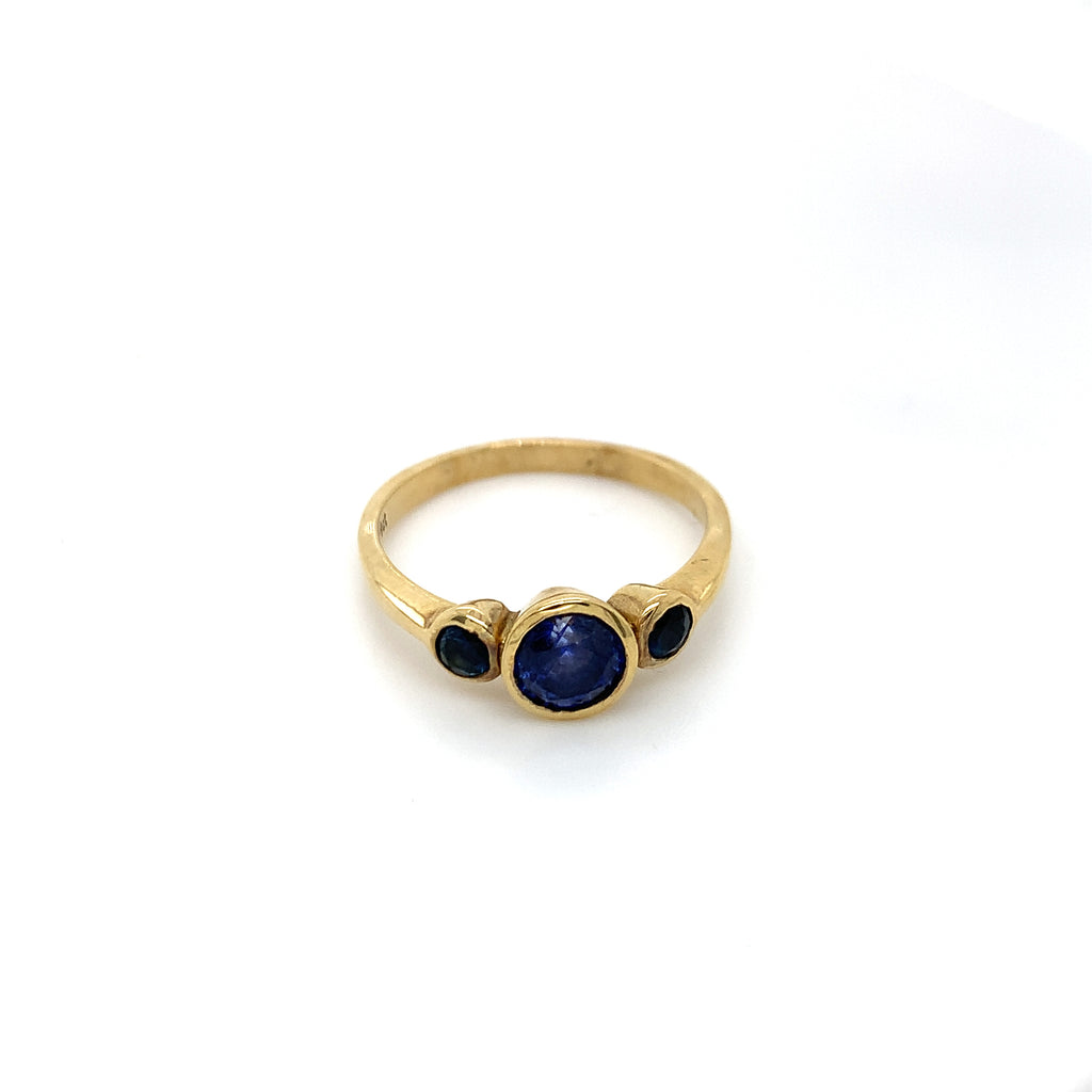 Three Sapphire Yellow Gold Ring