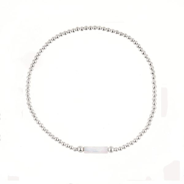 Elastic Bracelet - 10mm White Opalite Tube + Silver Balls