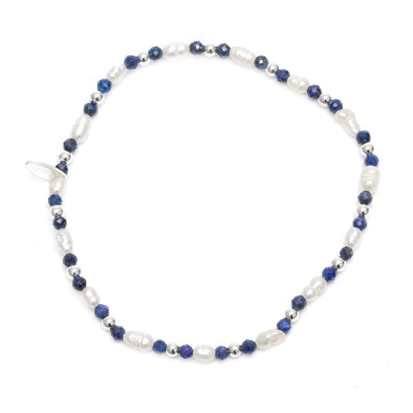 Elastic Bracelet - Lapis and Pearls