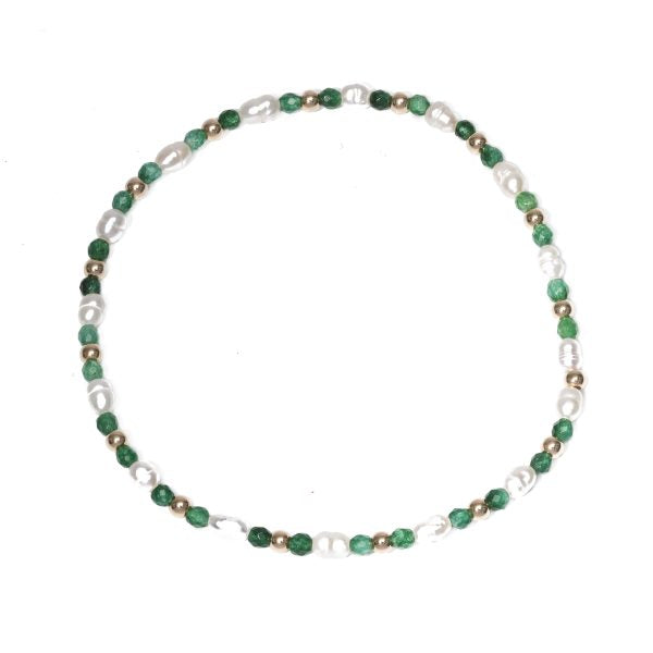 Elastic Bracelet - Emerald and Pearls