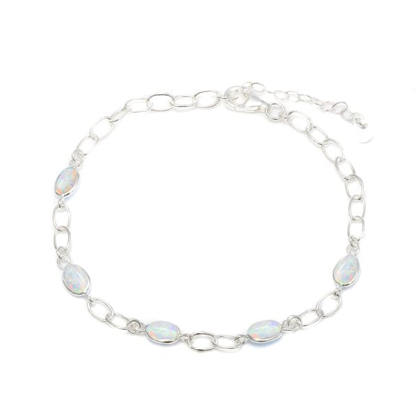 Oval White Opalite Silver Bracelet