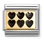 Love - 6 Black Hearts Plate Gold Charm