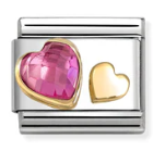 Gemstones - Gold Heart & Dark Pink CZ Charm