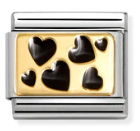 Love - Black Scattered Hearts Plate Gold Charm