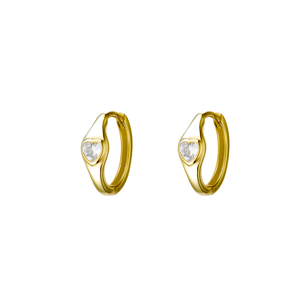 Earring - Huggies with Heart Shaped CZ Stone