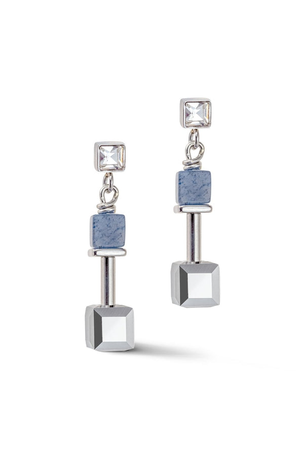 Geo Cube Blue Aventurine & Swarovski Earring