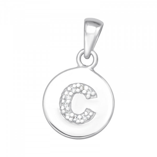 Initial ‘C’ Disc Pendant - Silver or Gold