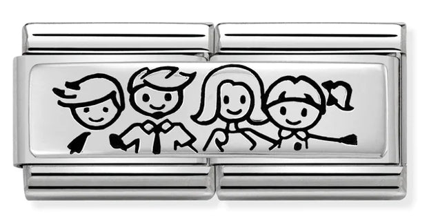 Double Link - Family with son & daughter silver charm