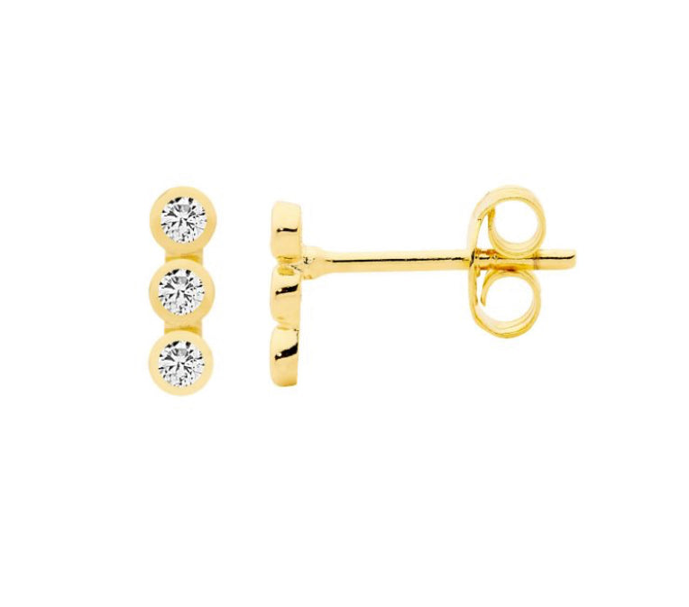 3 CZ bubble Stud Earrings - 3 colours