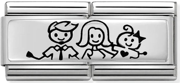 Double Link - Family with Baby Girl Silver Charm